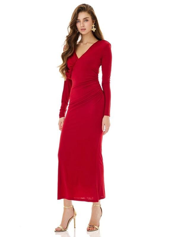 Jewel Red Draped Dress