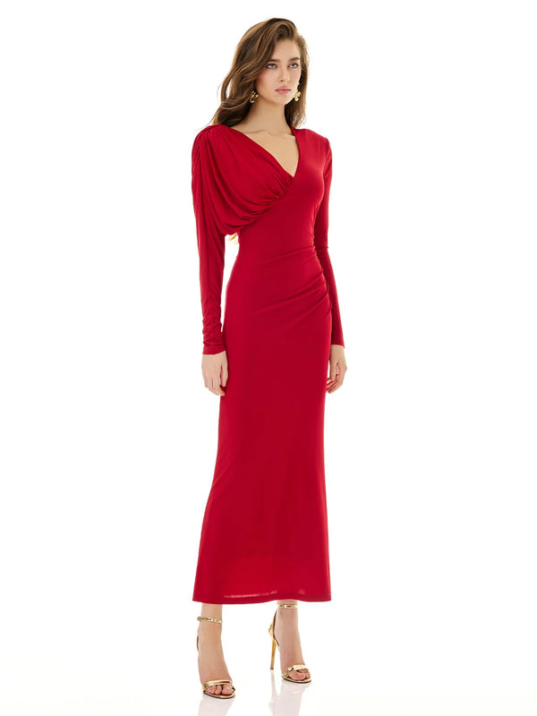 Jewel Red Draped Dress