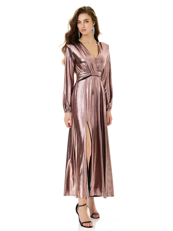 Rose Gold Metallic Maxi Dress