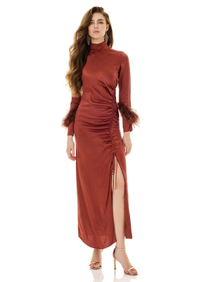 Russet Feather Cuff Dress