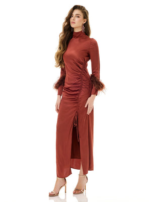 Russet Feather Cuff Dress
