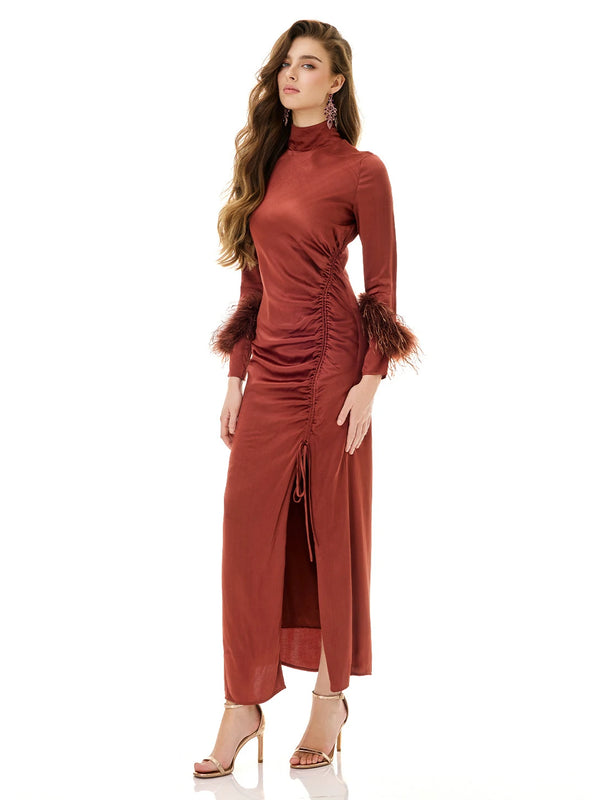 Russet Feather Cuff Dress