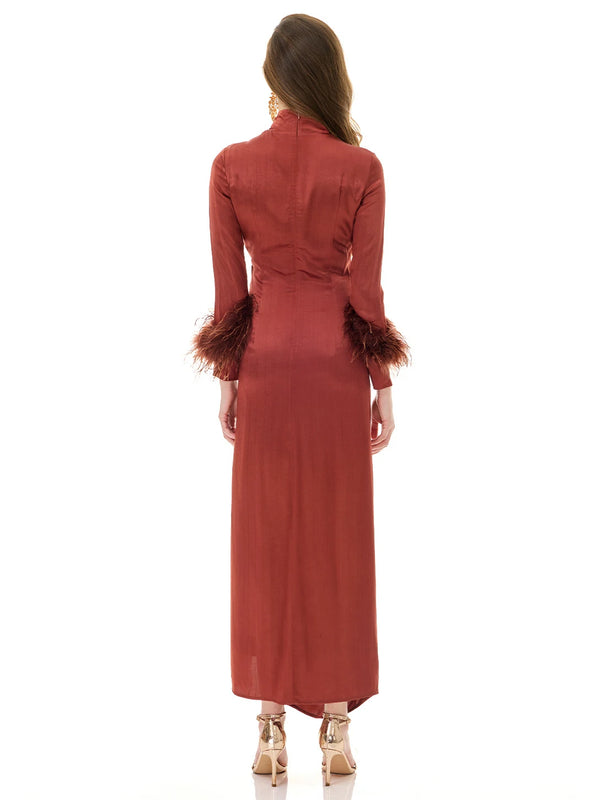 Russet Feather Cuff Dress