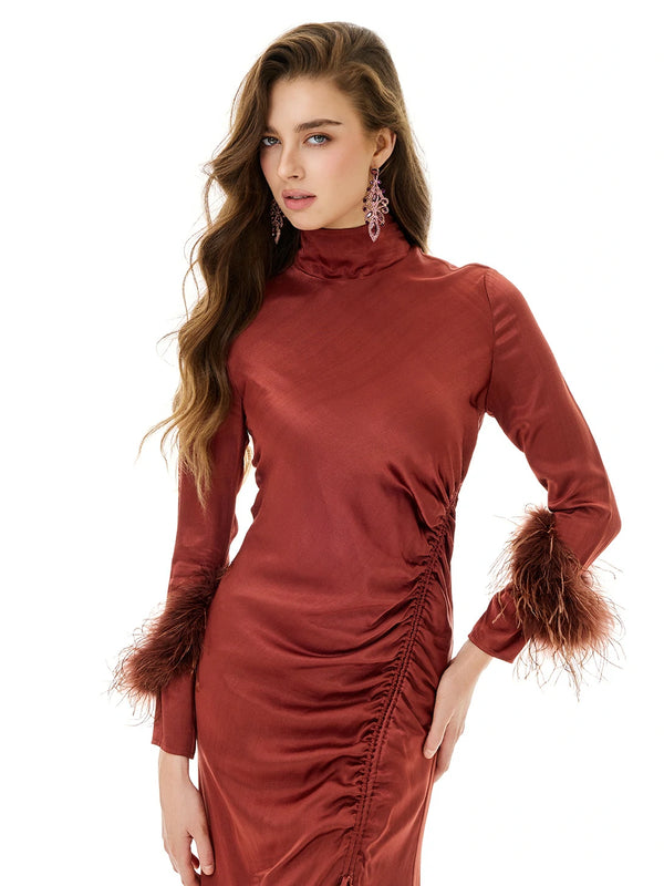 Russet Feather Cuff Dress