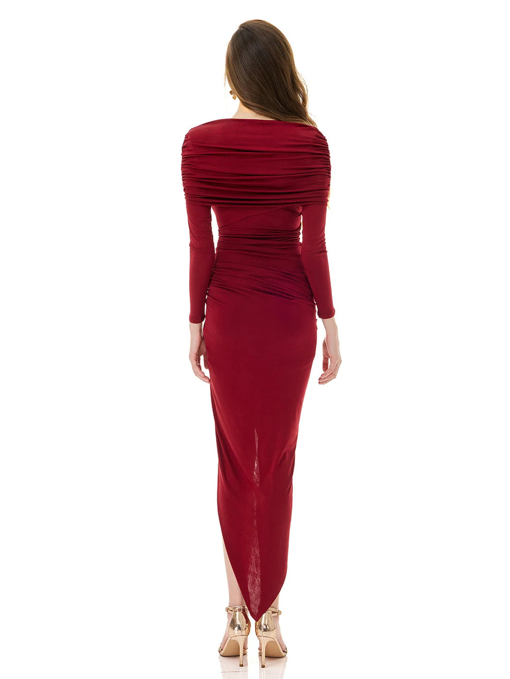 Merlot Draped Ruched Dress