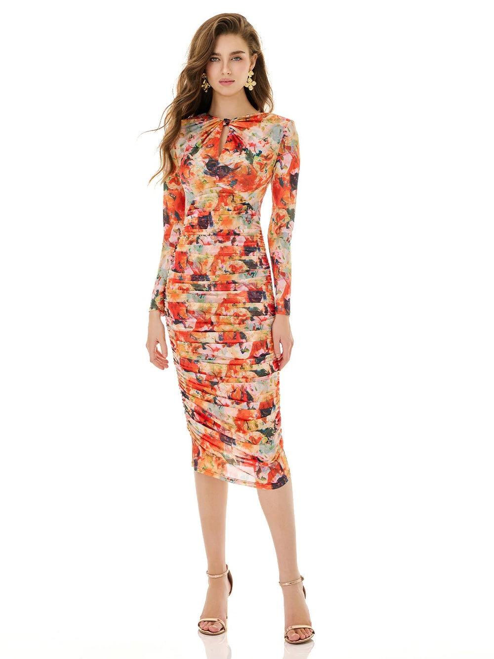 Colorful Ruched Midi Dress