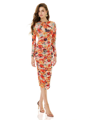 Colorful Ruched Midi Dress