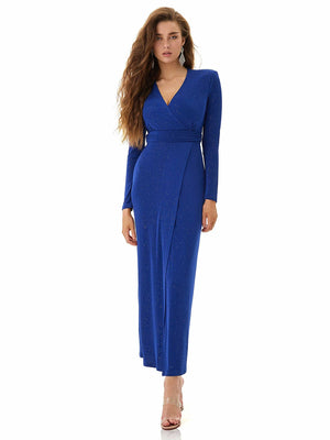 Model showcasing Blue Glitter Evening Dress by MAJOR CRUSH-5