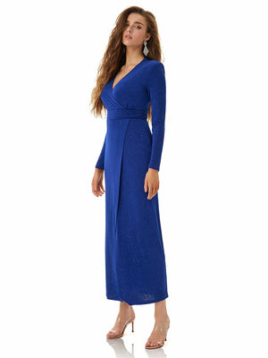Model showcasing Blue Glitter Evening Dress by MAJOR CRUSH-6