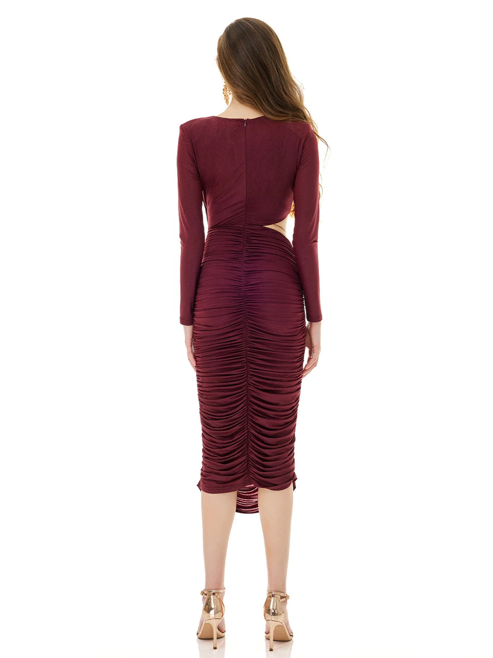 Wine Ruched Midi Dress