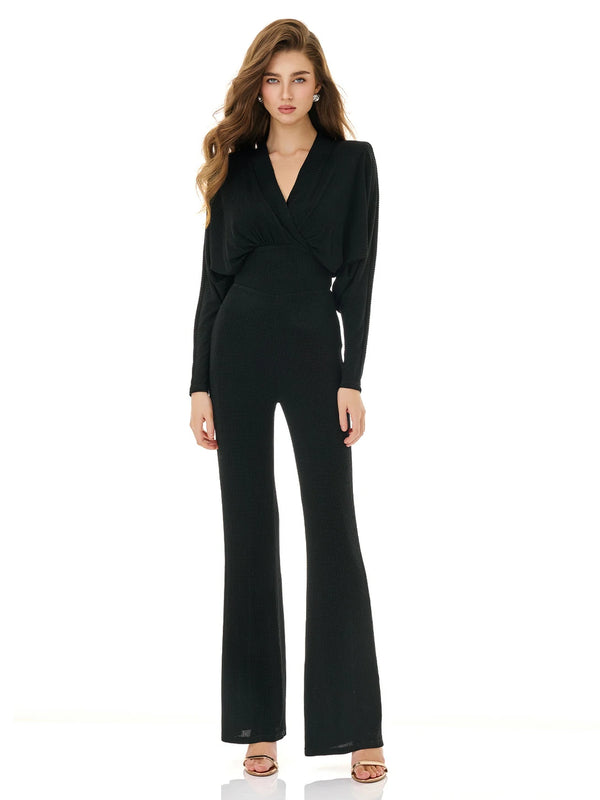 Onyx Draped Flare Jumpsuit