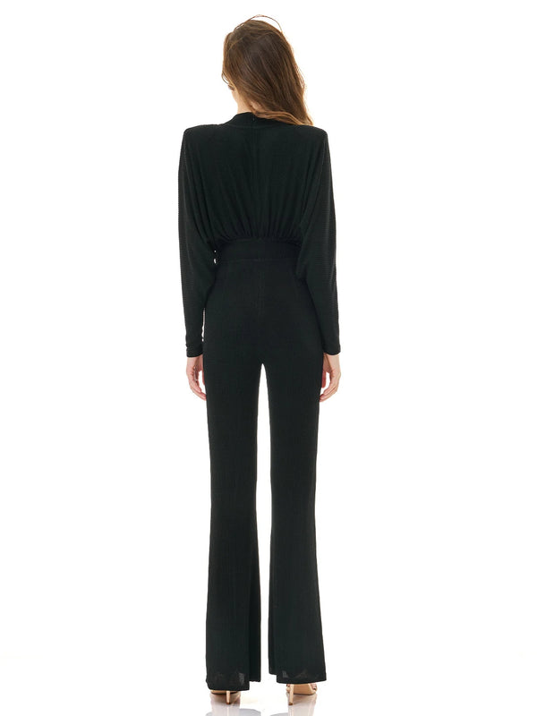 Onyx Draped Flare Jumpsuit
