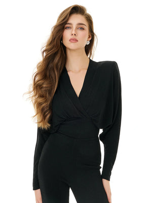 Onyx Draped Flare Jumpsuit
