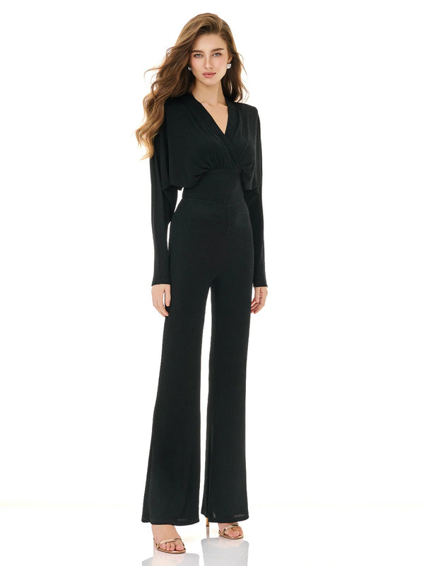 Onyx Draped Flare Jumpsuit