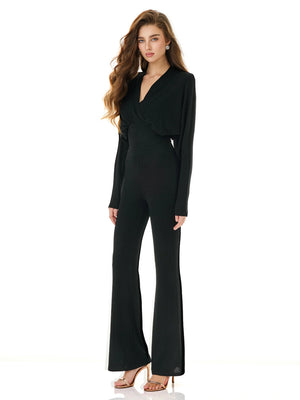 Onyx Draped Flare Jumpsuit