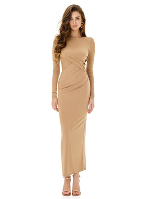 Beige Draped Maxi Dress