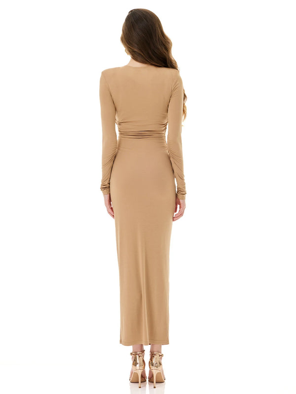 Beige Draped Maxi Dress