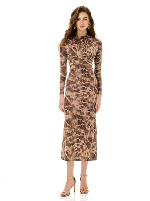 Taupe Abstract Print Dress