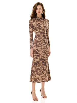Taupe Abstract Print Dress