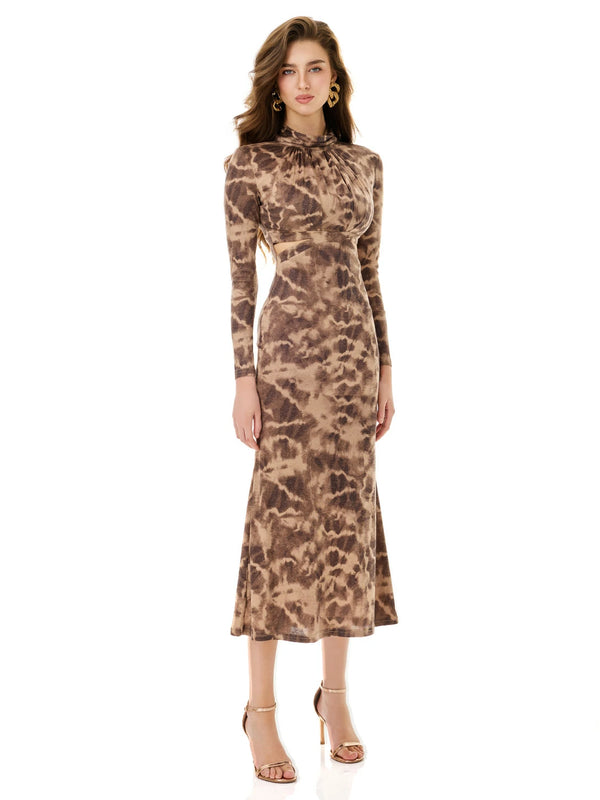 Taupe Abstract Print Dress