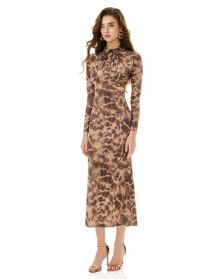 Taupe Abstract Print Dress