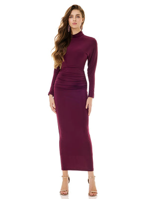 Aubergine Draped Ruched Maxi Dress