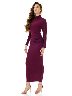 Aubergine Draped Ruched Maxi Dress