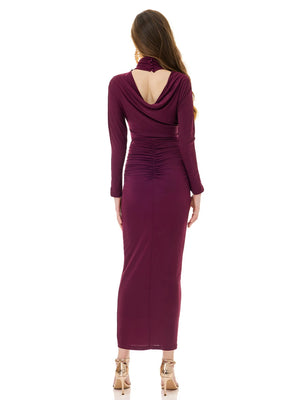 Aubergine Draped Ruched Maxi Dress