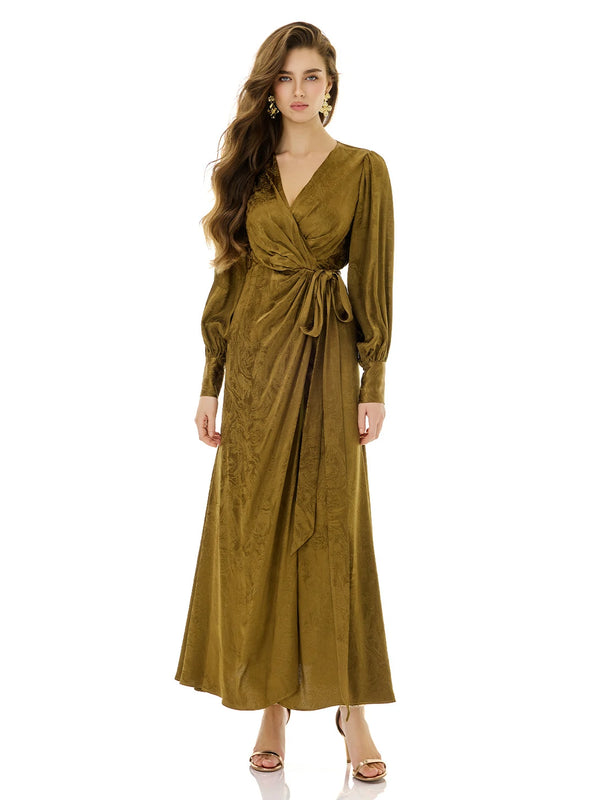 Bronze Patterned Wrap Dress