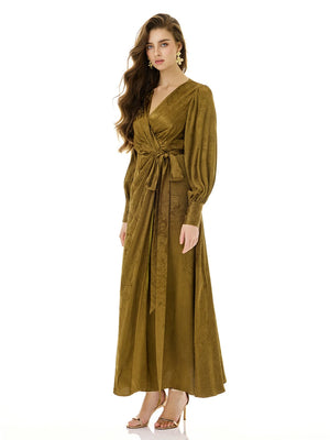 Bronze Patterned Wrap Dress