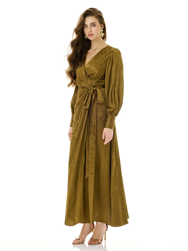 Bronze Patterned Wrap Dress