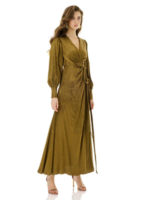 Bronze Patterned Wrap Dress
