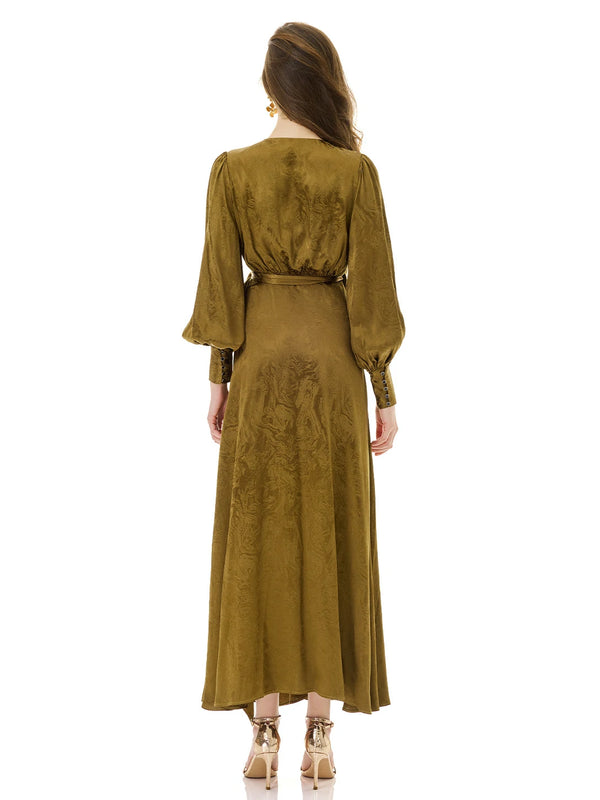 Bronze Patterned Wrap Dress
