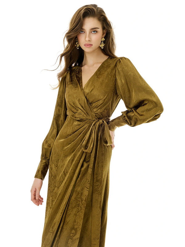 Bronze Patterned Wrap Dress