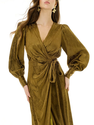 Bronze Patterned Wrap Dress