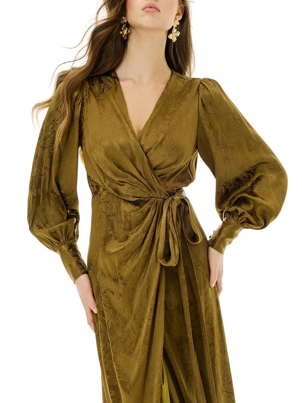 Bronze Patterned Wrap Dress