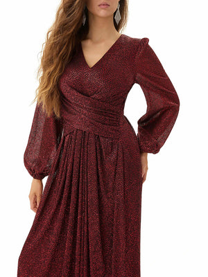 Model poses in Red Glitter Party Dress from MAJOR CRUSH collection（4）