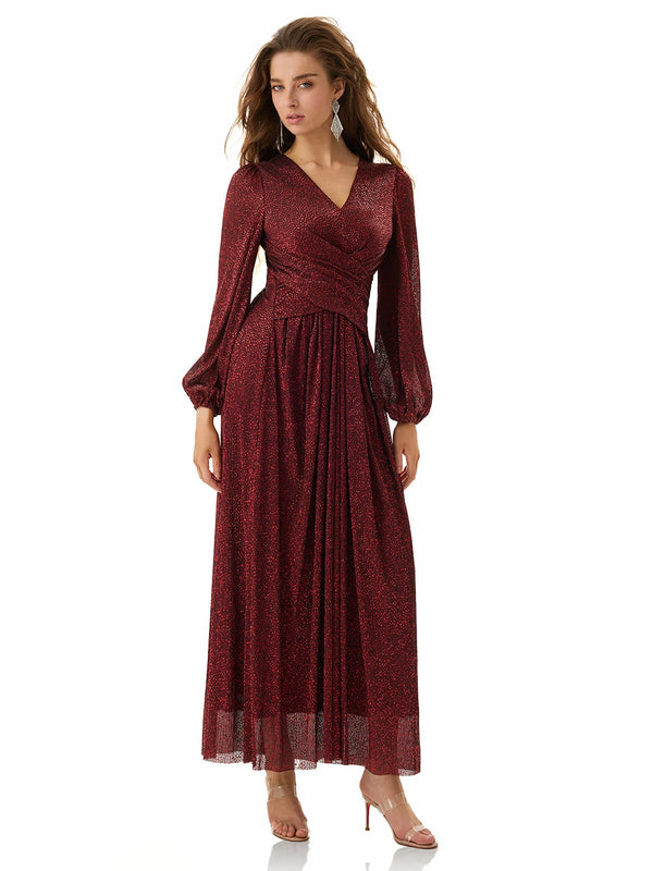 Burgundy Polka Dot Maxi Dress