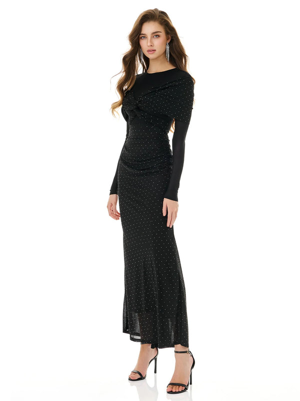 Ebony Shimmer Ruched  Maxi Dress