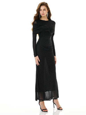 Ebony Shimmer Ruched  Maxi Dress