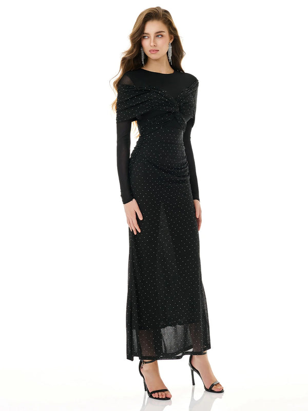 Ebony Shimmer Ruched  Maxi Dress