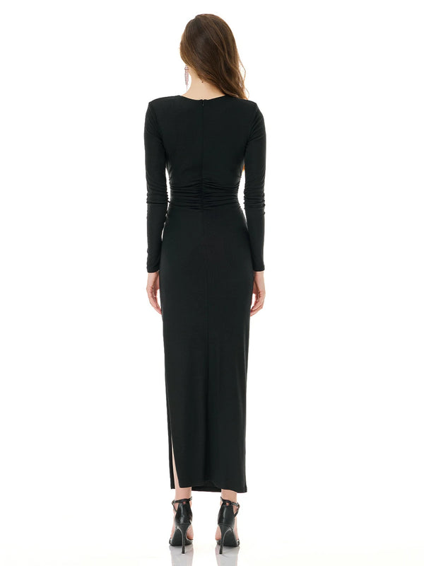 Ebony Shimmer Ruched  Maxi Dress