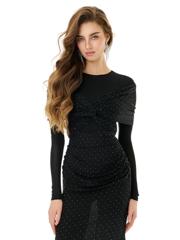 Ebony Shimmer Ruched  Maxi Dress