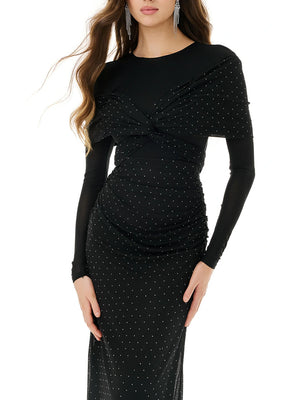 Ebony Shimmer Ruched  Maxi Dress