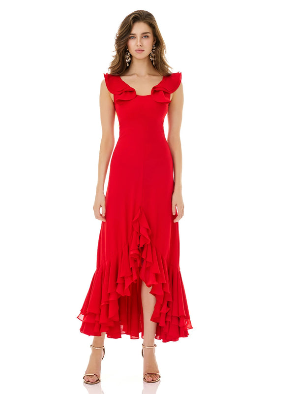 Crimson Passion Cascade Gown