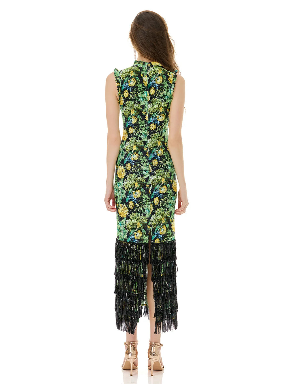 Emerald Bloom & Onyx Fringe Dress
