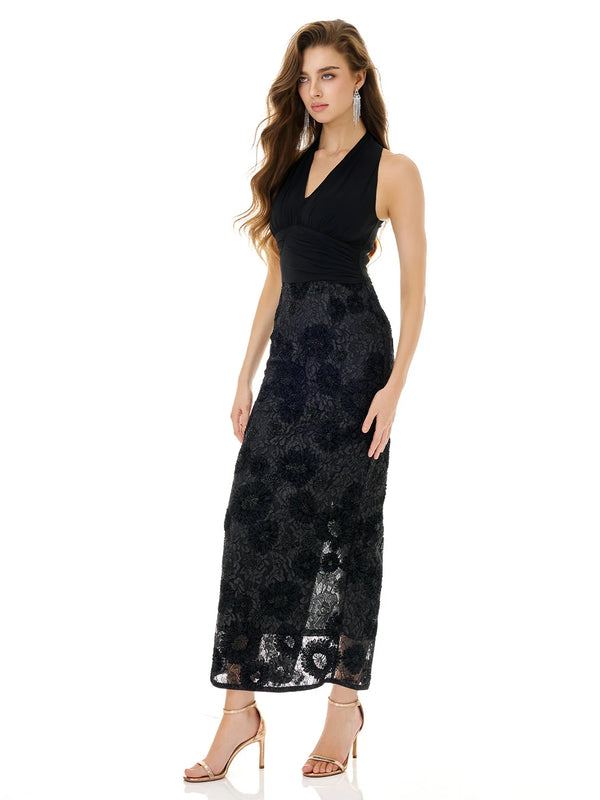 Obsidian Black Lace Halter Dress