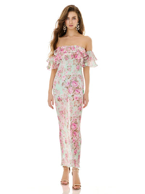 Mint Rose Ruffle Dress