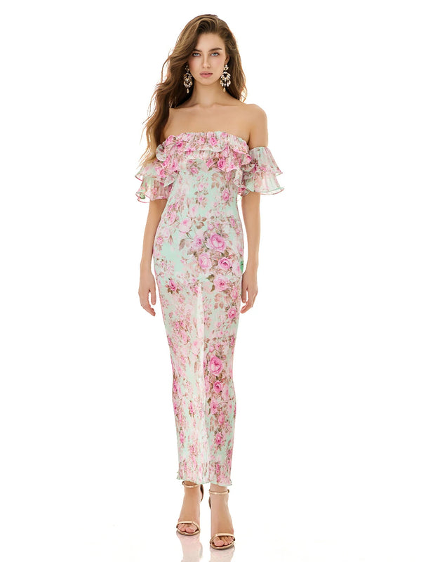 Mint Rose Ruffle Dress