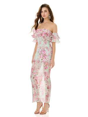 Mint Rose Ruffle Dress